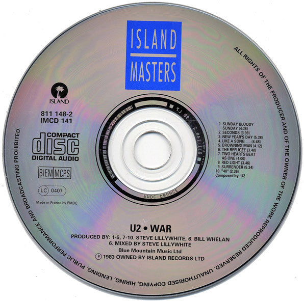 U2 - War [PMDC France] (Island Masters CD) NM