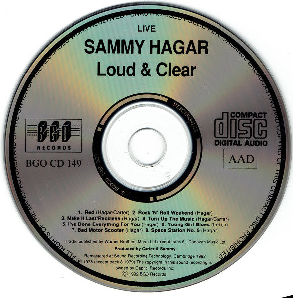 Sammy Hagar - Live Loud & Clear (Rare 1992 BGO CD) NM