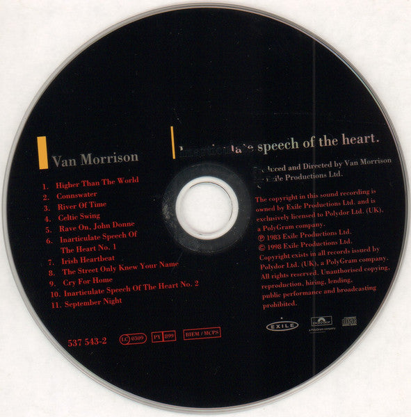 Van Morrison - Inarticulate Speech of the Heart (1998 20Bit Remastered CD) NM