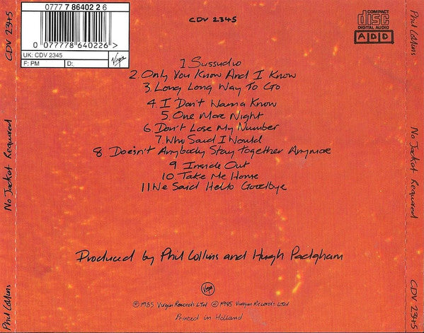 Phil Collins - No Jacket Required (Reissue CD) Mint