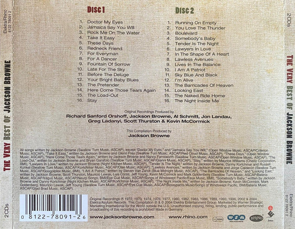 Jackson Browne - The Very Best of (2004 DCD) VG+