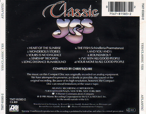 Yes - Classic Yes (1994 German CD Album) NM