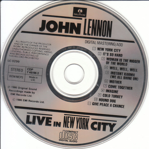 John Lennon - Live in New York City (1986 UK CD) Mint