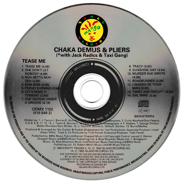 Chaka Demus & Pliers - Tease Me (1993 CD) VG+