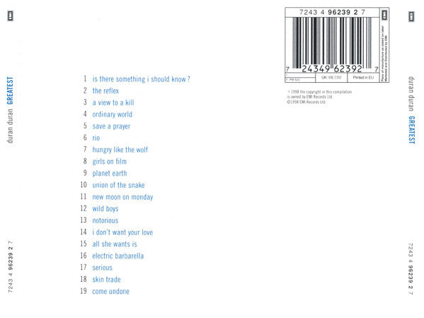 Duran Duran - Greatest (1998 EMI Swindon CD) Mint
