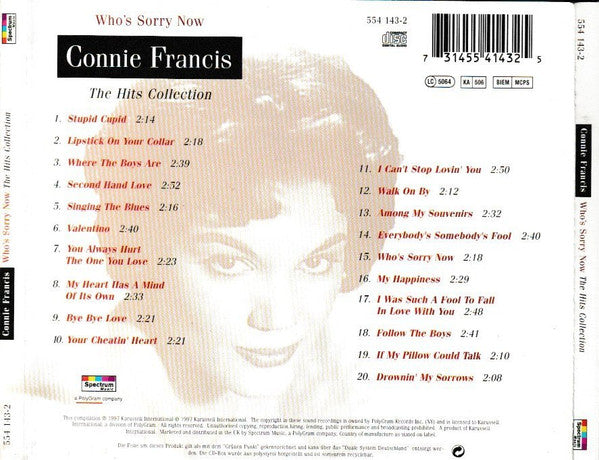 Connie Francis - Who's Sorry Now ~ The Hits Collection (1997 CD) NM