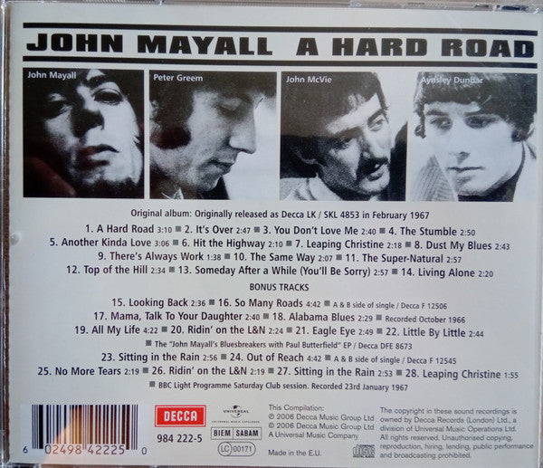 John Mayall and the Bluesbreakers - A Hard Road & Bonus (2006 CD) VG+