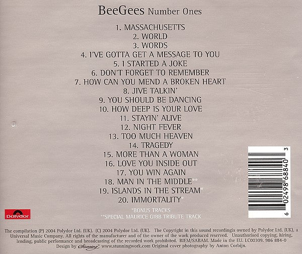 Bee Gees - Number Ones (2004 CD) VG+