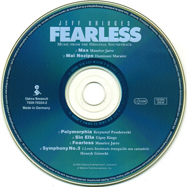 Maurice Jarre / Various - Fearless Soundtrack (1993 O.S.T CD) Mint