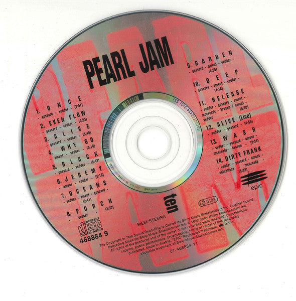 Pearl Jam - Ten (1992 CD) VG+