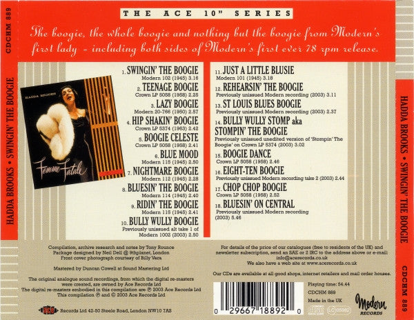 Hadda Brooks - Swing The Boogie Vol.2 (2003 Ace CD) VG+