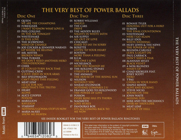Various - The Very Best of Power Ballads (2005 Triple CD Set) VG+