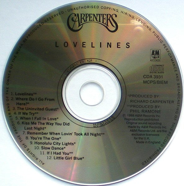 Carpenters - lovelines (1989 CD) VG+