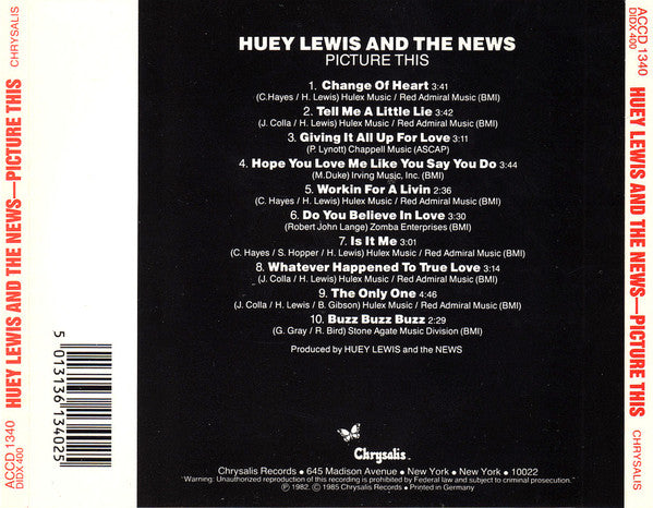 Huey Lewis & the News - Picture This (1990 CD) NM