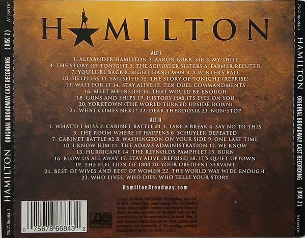Lin-Manuel Miranda - Hamilton ~ An American Musical (2015 O.C.R DCD) Mint