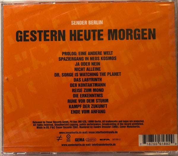 Sender Berlin - Gestern Heute Morgen (2002 German Techno CD) NM