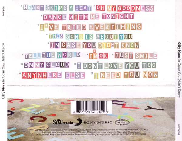 Olly Murs - In Case You Didn't Know (2012 CD) NM