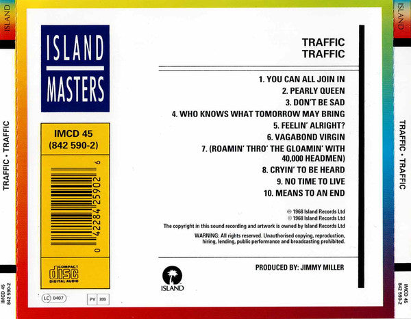 Traffic - Self Titled (1989 Island Masters CD) VG+