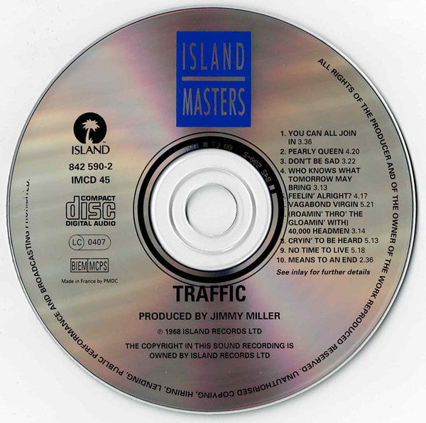 Traffic - Self Titled (1989 Island Masters CD) VG+