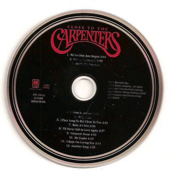 Carpenters - Close to You (1999 Remastered Audio Master + CD) VG+