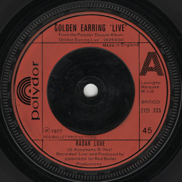 Golden Earring - Radar Love 'Live' (Vinyl 7" Single) VG+