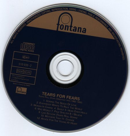 Tears for Fears - Tears Roll Down ~ Greatest Hits (1993 CD) Mint