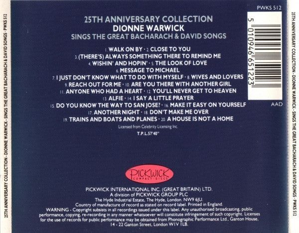 Dionne Warwick - 25th Anniversary Collection (1988 CD) NM