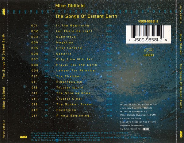 Mike Oldfield - The Songs of Distant Earth (1994 CD) Mint