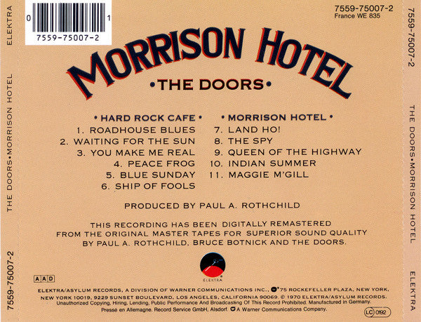 Doors - Morrison Hotel (1991 CD) VG+