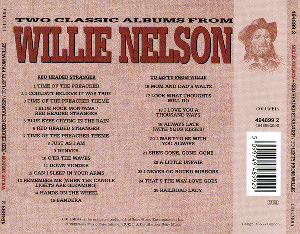 Willie Nelson - Red Headed Stranger / To Lefty.. (2 on 1 CD) NM