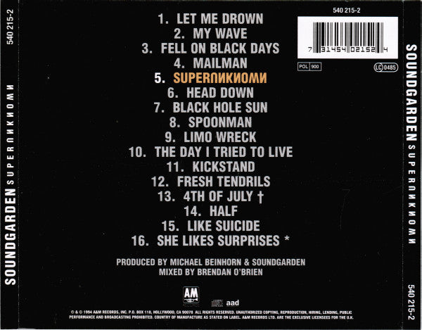Soundgarden - Superunknown (1994 CD) NM