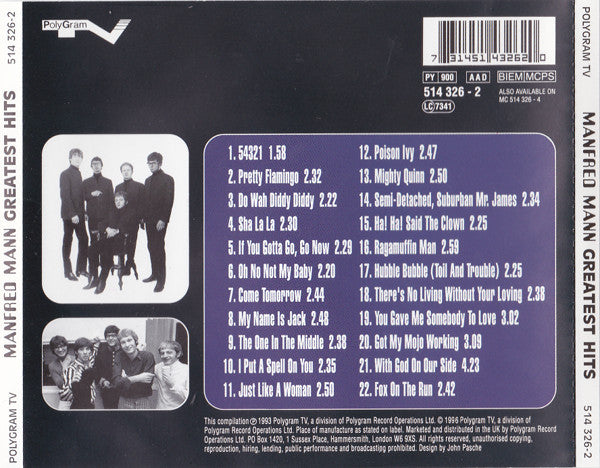 Manfred Mann - Greatest Hits (1993 CD) NM