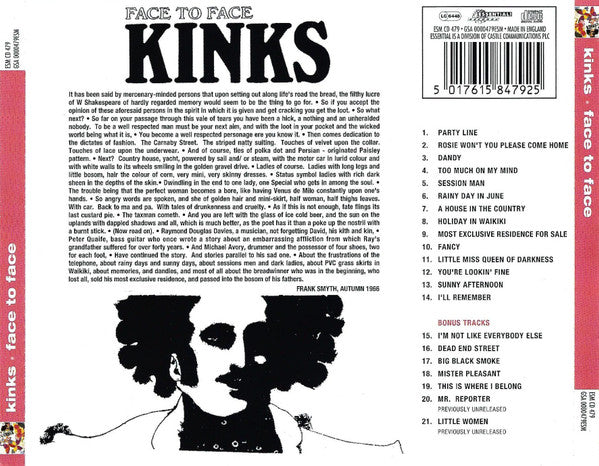 Kinks - Face to Face (1998 CD & Bonus Tracks) Mint