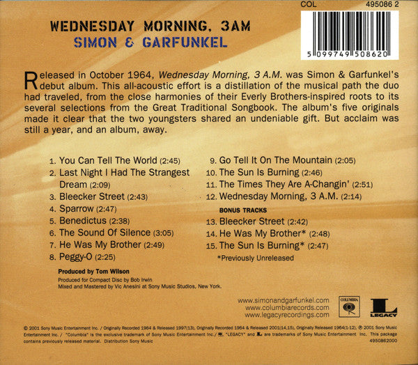 Simon & Garfunkel - Wednesday Morning, 3AM (2001 Remaster CD + Bonus) Mint