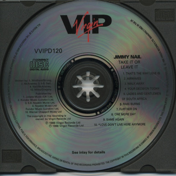 Jimmy Nail - Take It or Leave It (1986 CD) NM