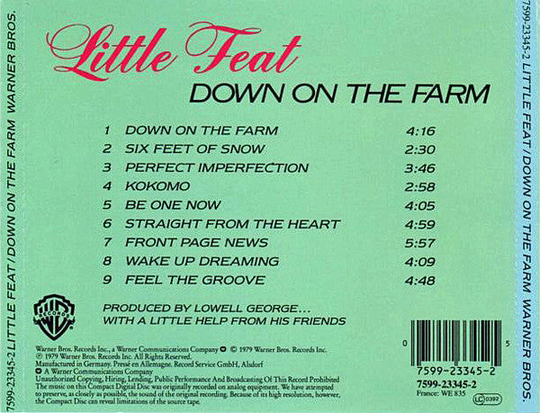 Little Feat - Down on the Farm (1988 CD) Mint