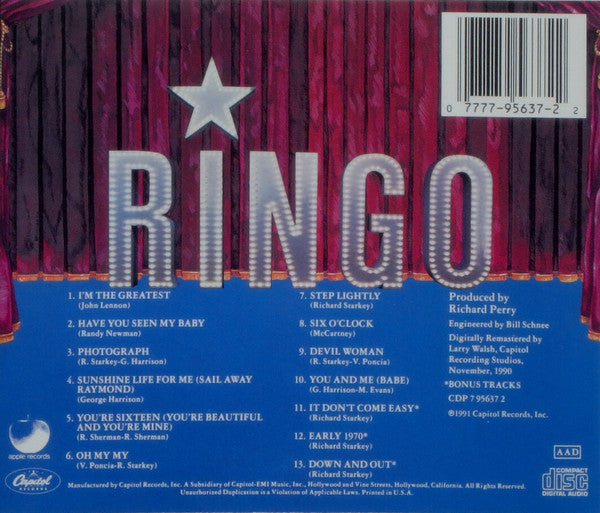 Ringo Starr - Ringo (1991 US CD) NM