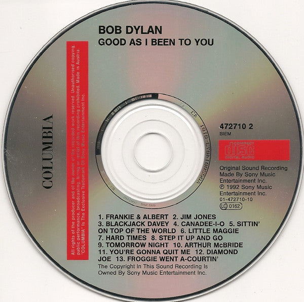 Bob Dylan - Good As I Been To You (1992 CD) VG+