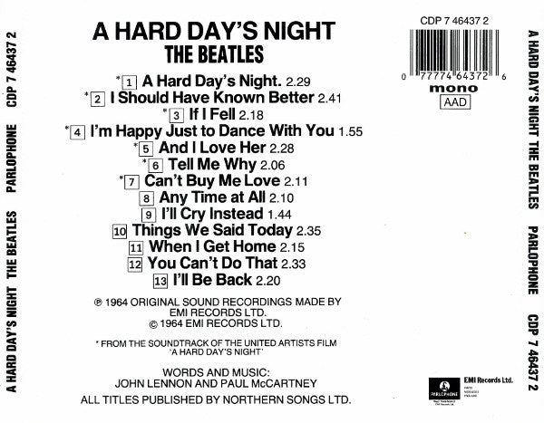 Beatles - A Hard Day's Night (Mono CD Album) VG+