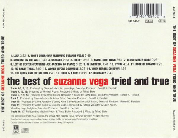 Suzanne Vega - Tried & True ~ The Best Of (1998 CD) NM