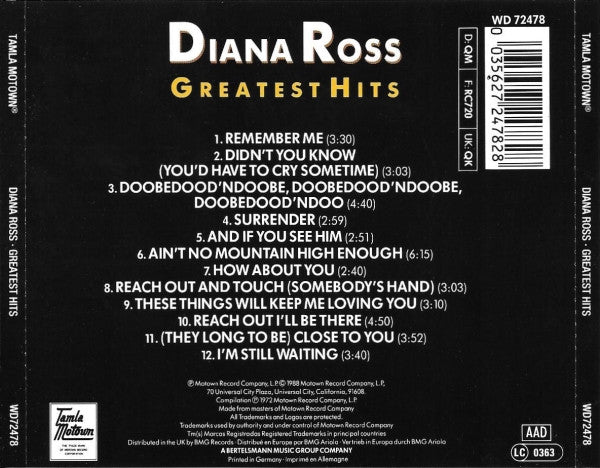 Diana Ross - Greatest Hits (Rare 1988 CD) NM