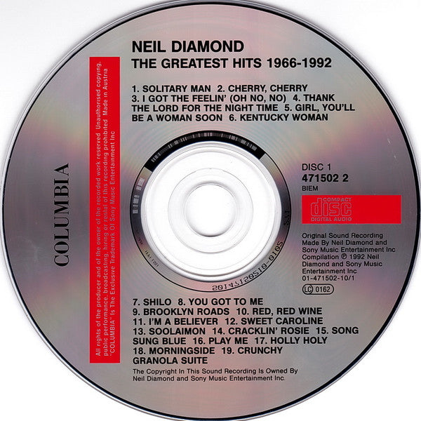 Neil Diamond - The Greatest Hits 1966-1992 (1992 DCD) NM