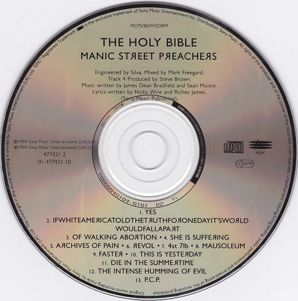 Manic Street Preachers - The Holy Bible (1994 CD) NM