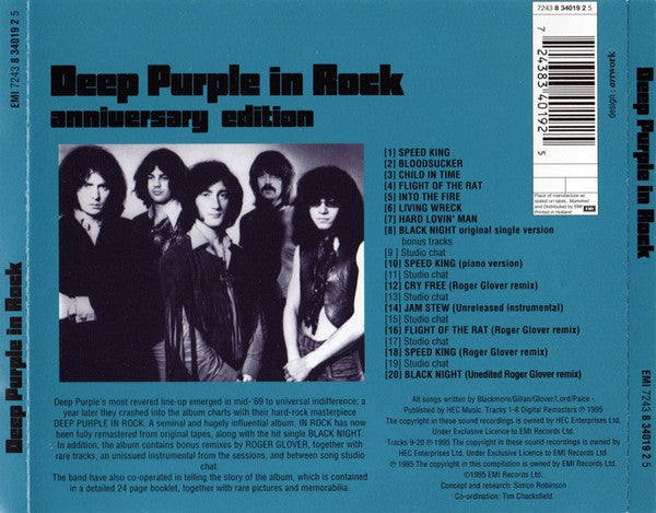 Deep Purple - In Rock (1995 Anniversary Edition CD in Unique Case) Mint