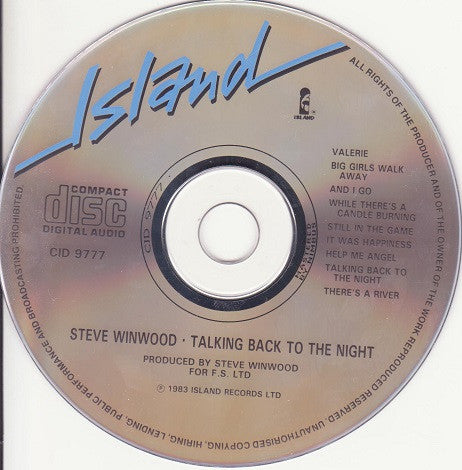 Steve Winwood - Talking Back to the Night (Rare 1987 CD) VG+