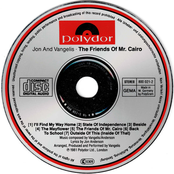 Jon and Vangelis - Friends of Mr Cairo (1990 CD) VG+