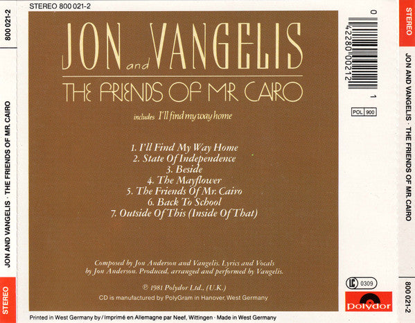 Jon and Vangelis - Friends of Mr Cairo (1990 CD) VG+