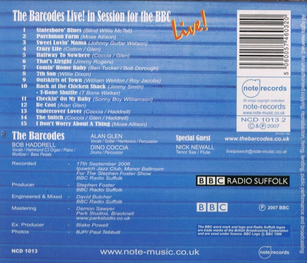 Barcodes - Live! in. Session for the BBC (2007 Blues CD) Mint