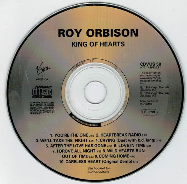Roy Orbison - King of Hearts (1992 CD) Mint