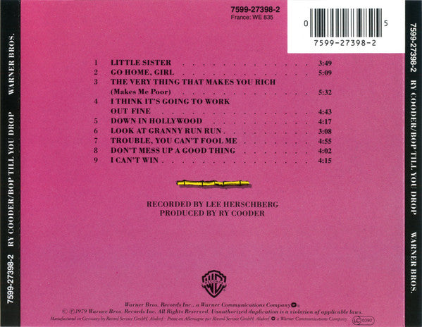 Ry Cooder - Bop Till You Drop (1990 CD) NM